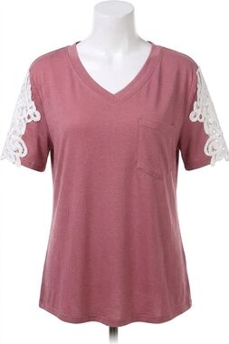 NEW AND THE WHY lace sleeve v neck pocket top in mauve